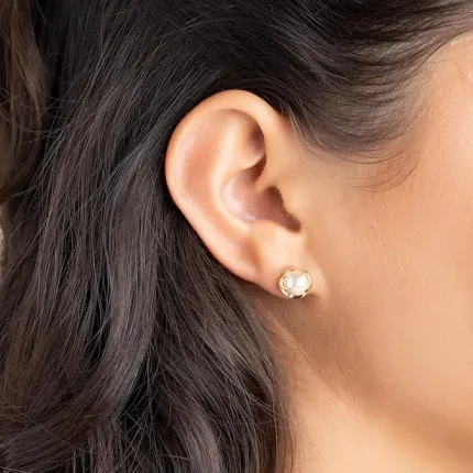 Caged Pearl Shine Studs – 18K Gold Plated
